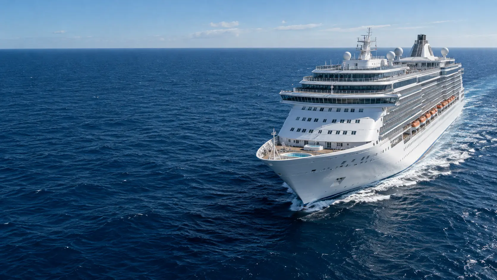 Illustrative view of a cruise ship at sea